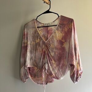 Vintage Havana Ruched Tie-Dye Blouse - Pink and Cream